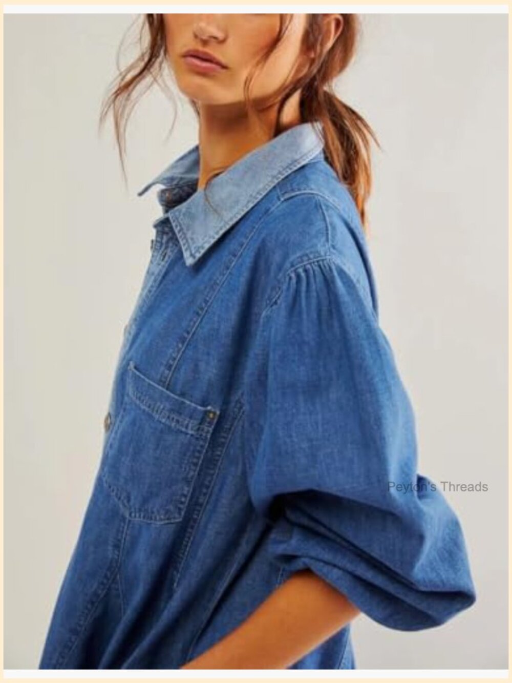 Long Sleeve Button Down Denim Dress A Line Swing Ruffle Midi Dress with Pockets - Picture 2 of 5